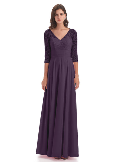 Florence V-Neck 3/4 Length Sleeves Lace Bridesmaid Dresses