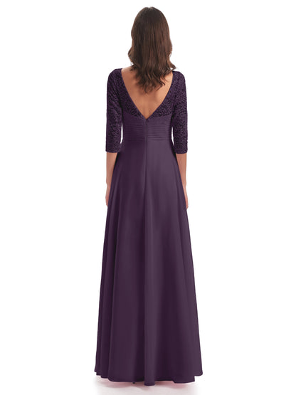 Florence V-Neck 3/4 Length Sleeves Lace Bridesmaid Dresses