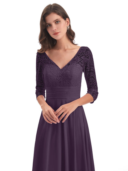 Florence V-Neck 3/4 Length Sleeves Lace Bridesmaid Dresses
