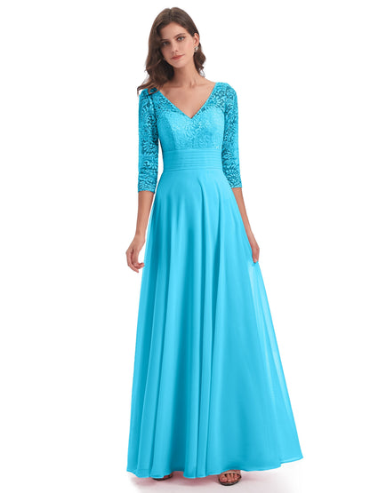 Florence V-Neck 3/4 Length Sleeves Lace Bridesmaid Dresses