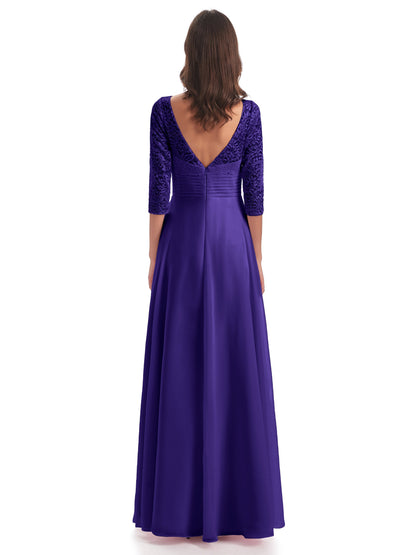 Florence V-Neck 3/4 Length Sleeves Lace Bridesmaid Dresses