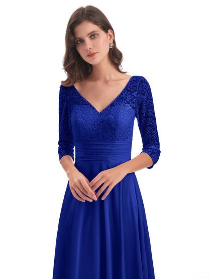 Florence V-Neck 3/4 Length Sleeves Lace Bridesmaid Dresses