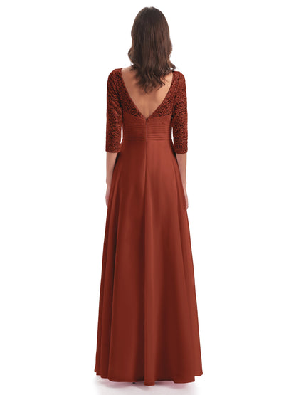 Florence V-Neck 3/4 Length Sleeves Lace Bridesmaid Dresses