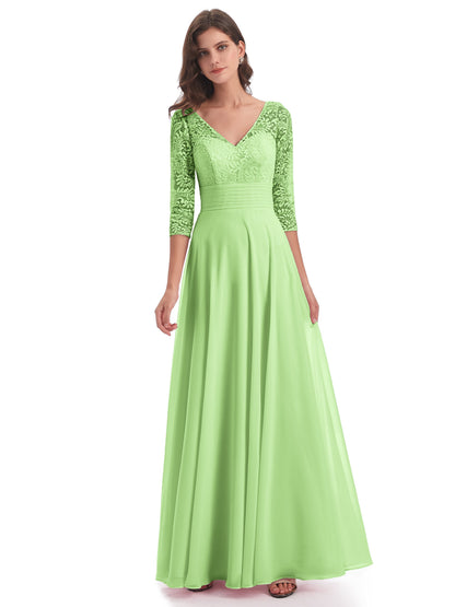 Florence V-Neck 3/4 Length Sleeves Lace Bridesmaid Dresses