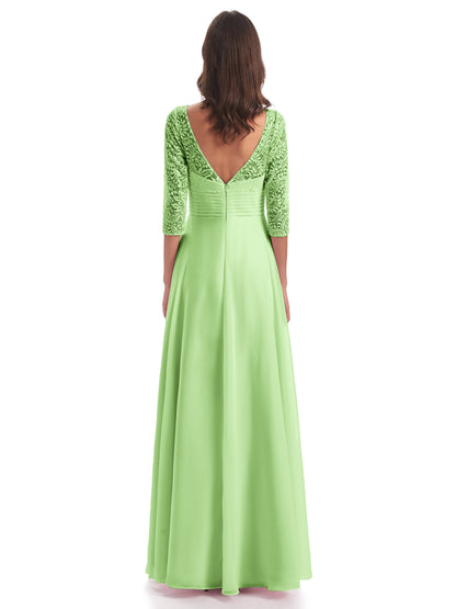 Florence V-Neck 3/4 Length Sleeves Lace Bridesmaid Dresses