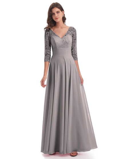 Florence V-Neck 3/4 Length Sleeves Lace Bridesmaid Dresses