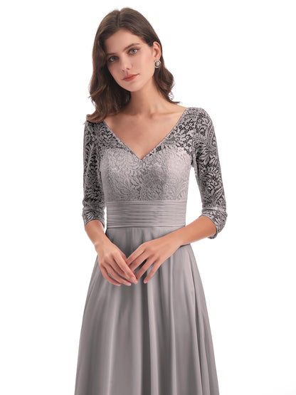 Florence V-Neck 3/4 Length Sleeves Lace Bridesmaid Dresses