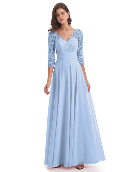 Florence V-Neck 3/4 Length Sleeves Lace Bridesmaid Dresses