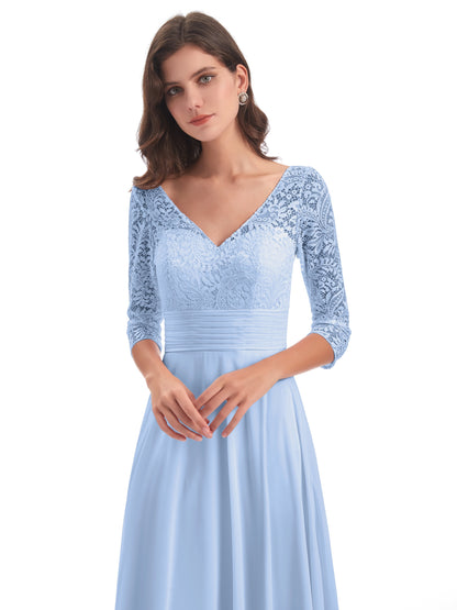 Florence V-Neck 3/4 Length Sleeves Lace Bridesmaid Dresses