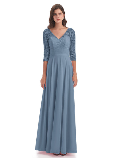 Florence V-Neck 3/4 Length Sleeves Lace Bridesmaid Dresses