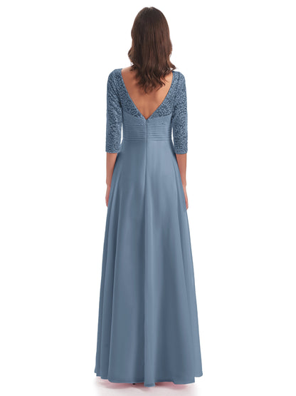 Florence V-Neck 3/4 Length Sleeves Lace Bridesmaid Dresses