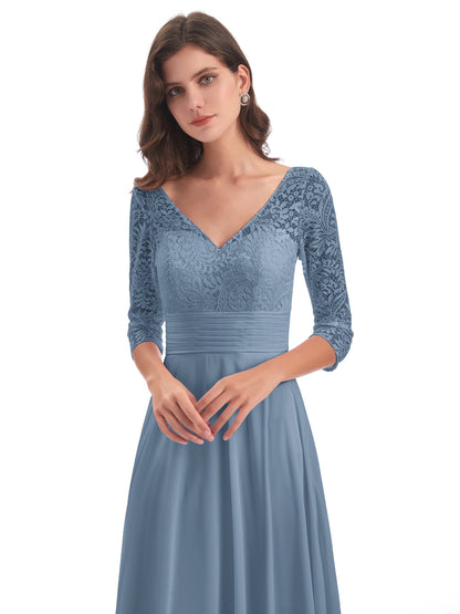 Florence V-Neck 3/4 Length Sleeves Lace Bridesmaid Dresses