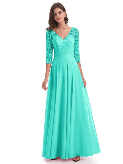 Florence V-Neck 3/4 Length Sleeves Lace Bridesmaid Dresses