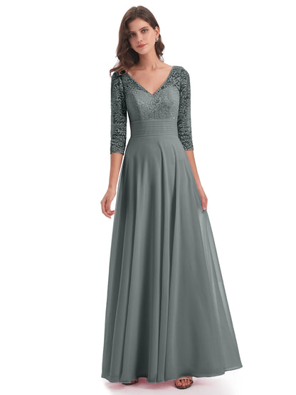 Florence V-Neck 3/4 Length Sleeves Lace Bridesmaid Dresses