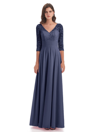 Florence V-Neck 3/4 Length Sleeves Lace Bridesmaid Dresses
