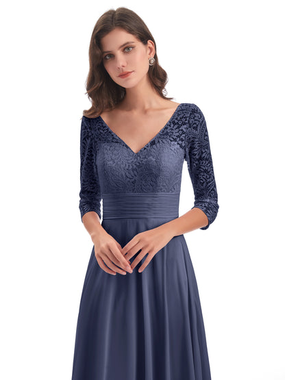 Florence V-Neck 3/4 Length Sleeves Lace Bridesmaid Dresses
