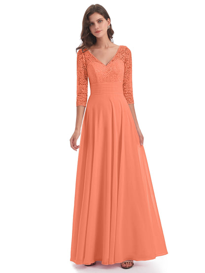 Florence V-Neck 3/4 Length Sleeves Lace Bridesmaid Dresses