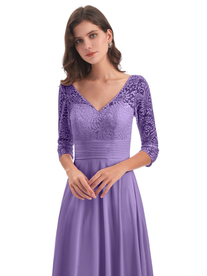 Florence V-Neck 3/4 Length Sleeves Lace Bridesmaid Dresses