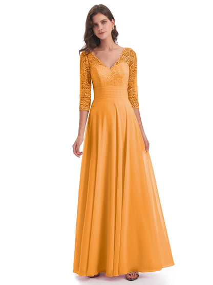 Florence V-Neck 3/4 Length Sleeves Lace Bridesmaid Dresses