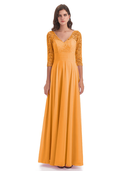 Florence V-Neck 3/4 Length Sleeves Lace Bridesmaid Dresses