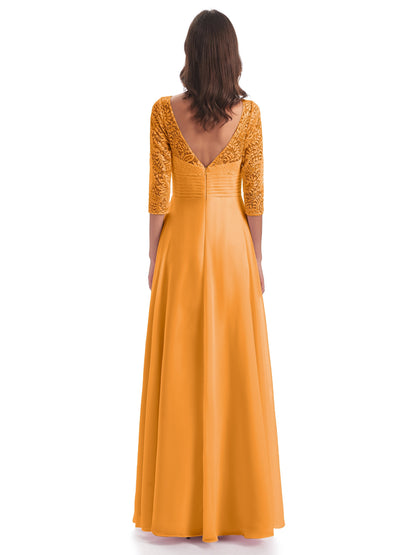 Florence V-Neck 3/4 Length Sleeves Lace Bridesmaid Dresses