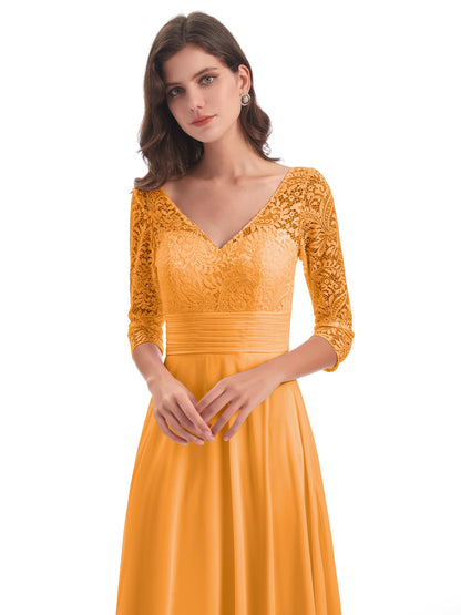 Florence V-Neck 3/4 Length Sleeves Lace Bridesmaid Dresses