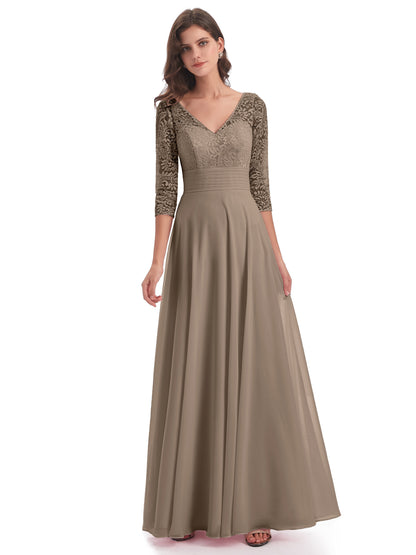 Florence V-Neck 3/4 Length Sleeves Lace Bridesmaid Dresses