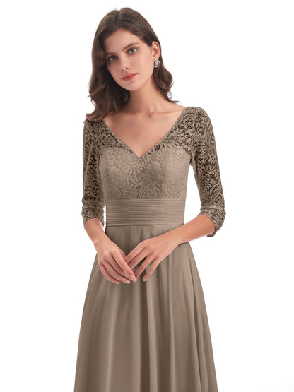 Florence V-Neck 3/4 Length Sleeves Lace Bridesmaid Dresses