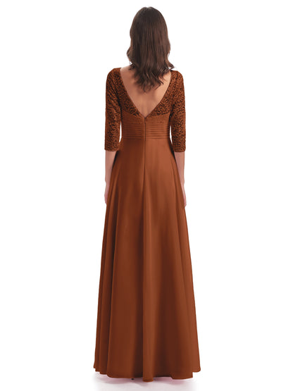 Florence V-Neck 3/4 Length Sleeves Lace Bridesmaid Dresses