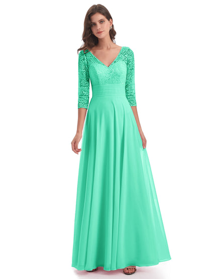 Florence V-Neck 3/4 Length Sleeves Lace Bridesmaid Dresses