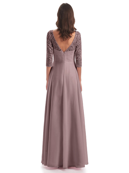 Florence V-Neck 3/4 Length Sleeves Lace Bridesmaid Dresses