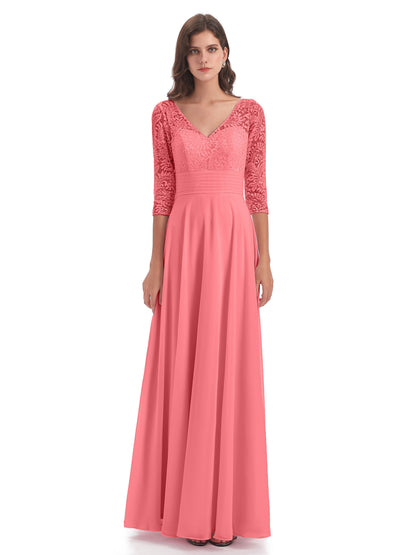 Florence V-Neck 3/4 Length Sleeves Lace Bridesmaid Dresses