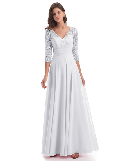 Florence V-Neck 3/4 Length Sleeves Lace Bridesmaid Dresses