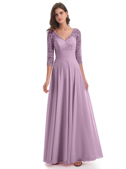 Florence V-Neck 3/4 Length Sleeves Lace Bridesmaid Dresses