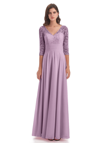Florence V-Neck 3/4 Length Sleeves Lace Bridesmaid Dresses