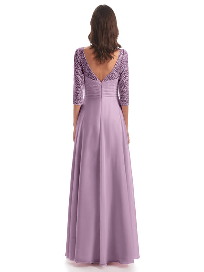 Florence V-Neck 3/4 Length Sleeves Lace Bridesmaid Dresses