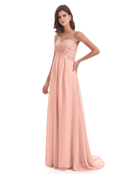 Halle Sweep-Brush Train Beading Sweetheart Bridesmaid Dresses
