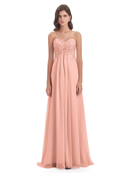 Halle Sweep-Brush Train Beading Sweetheart Bridesmaid Dresses