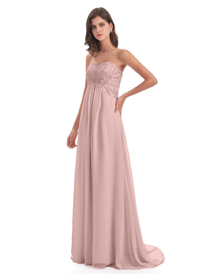 Halle Sweep-Brush Train Beading Sweetheart Bridesmaid Dresses