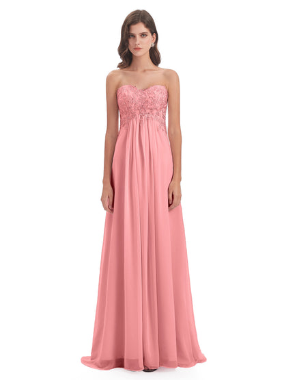 Halle Sweep-Brush Train Beading Sweetheart Bridesmaid Dresses