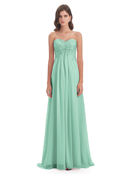 Halle Sweep-Brush Train Beading Sweetheart Bridesmaid Dresses