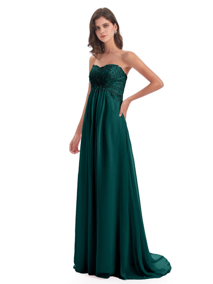 Halle Sweep-Brush Train Beading Sweetheart Bridesmaid Dresses
