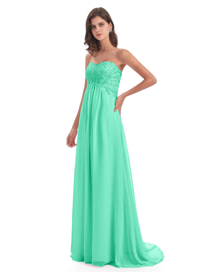 Halle Sweep-Brush Train Beading Sweetheart Bridesmaid Dresses