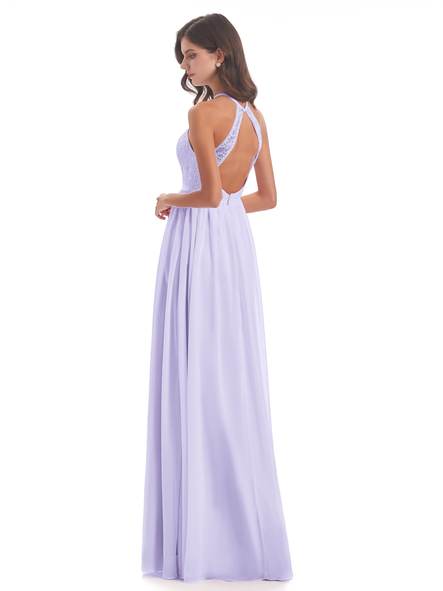 Harper A-line Halter Lace Long Bridesmaid Dresses