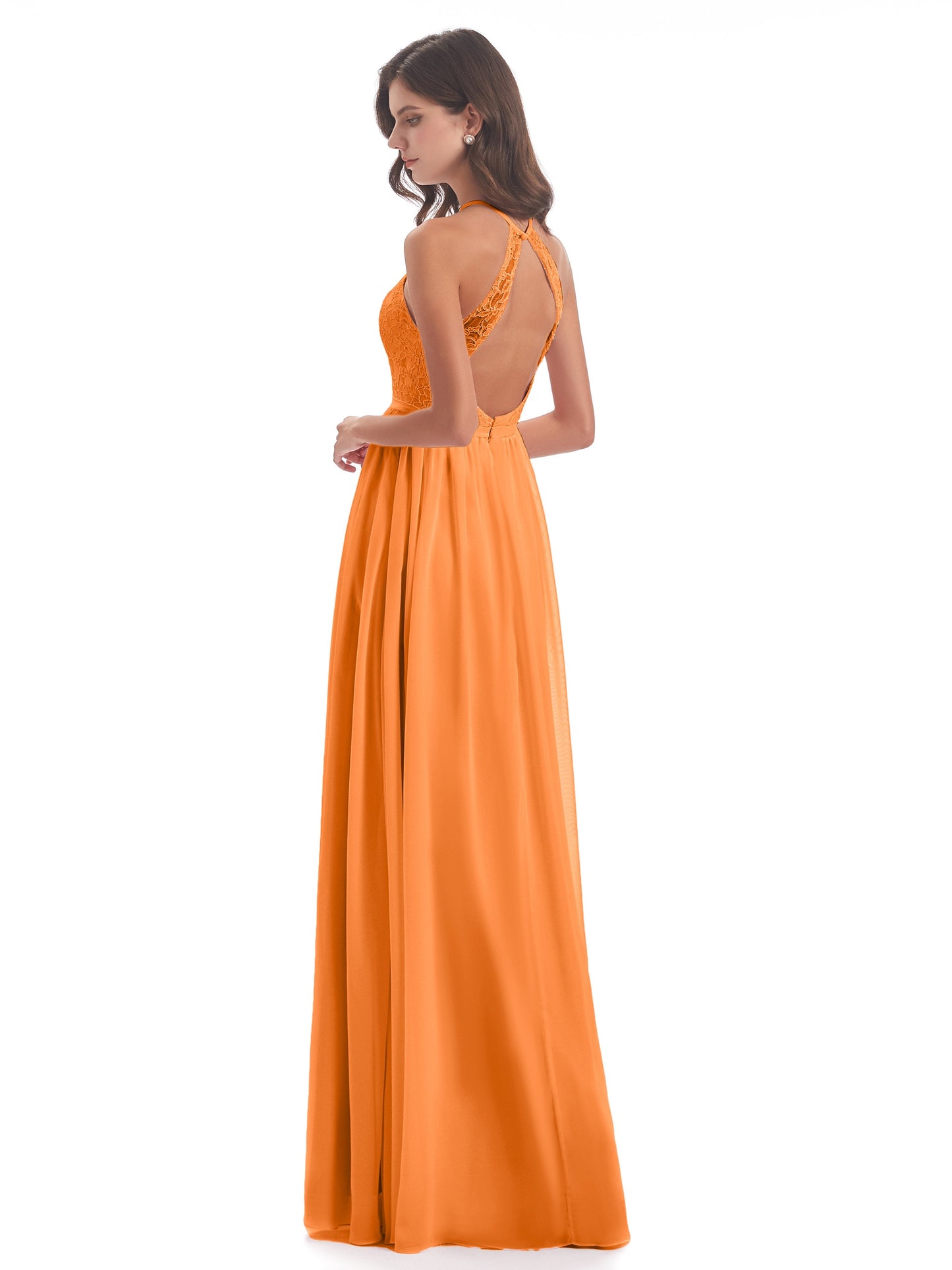 Harper A-line Halter Lace Long Bridesmaid Dresses