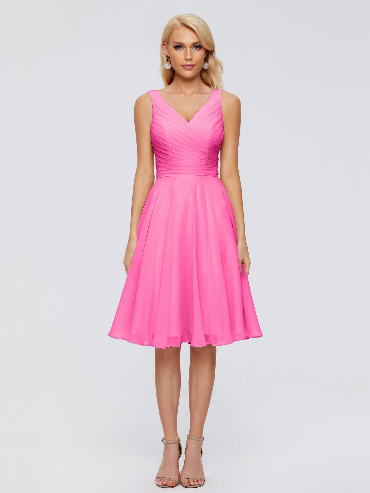 Jocelyn V-Neck Knee Length Chiffon Bridesmaid Dresses