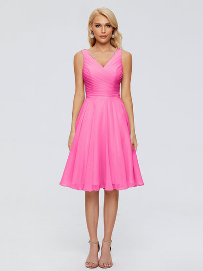 Jocelyn V-Neck Knee Length Chiffon Bridesmaid Dresses