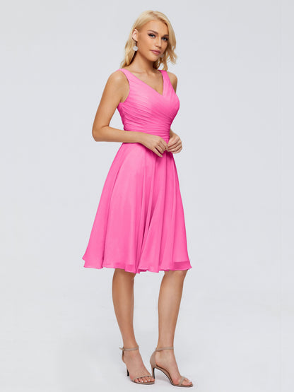 Jocelyn V-Neck Knee Length Chiffon Bridesmaid Dresses