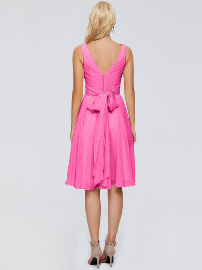 Jocelyn V-Neck Knee Length Chiffon Bridesmaid Dresses
