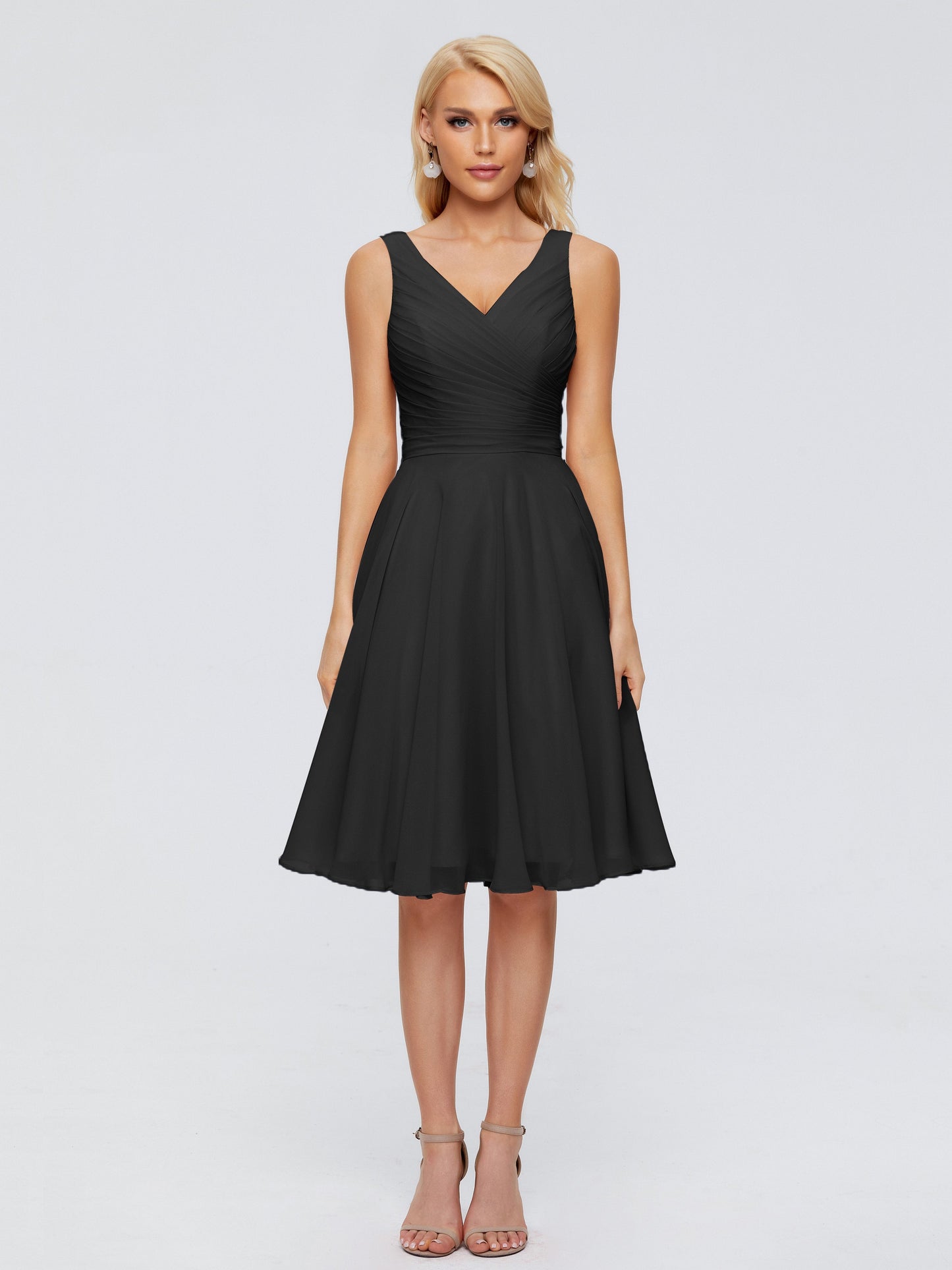 Jocelyn V-Neck Knee Length Chiffon Bridesmaid Dresses